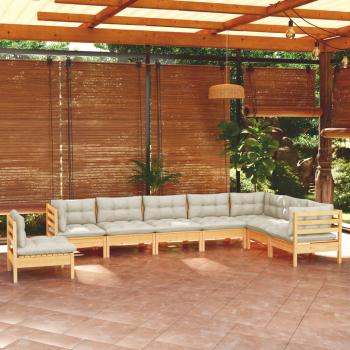 ARDEBO.de - 8-tlg. Garten-Lounge-Set mit Creme Kissen Massivholz Kiefer