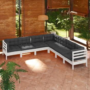 ARDEBO.de - 7-tlg. Garten-Lounge-Set mit Kissen Weiß Kiefer Massivholz