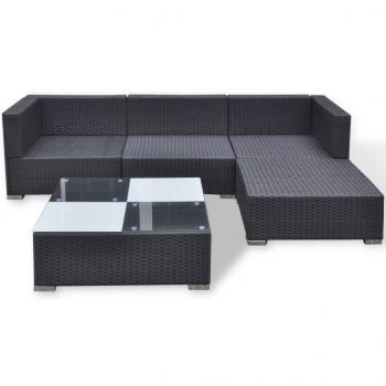 5-tlg. Garten-Lounge-Set mit Kissen Poly Rattan Schwarz