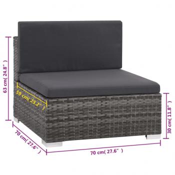 6-tlg. Garten-Lounge-Set mit Kissen Poly Rattan Grau