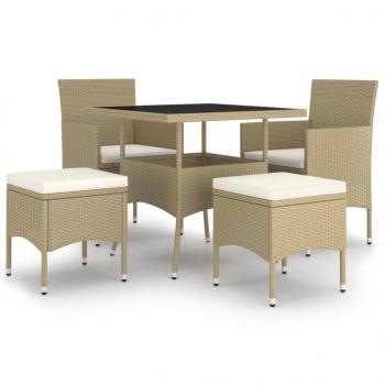 5-tlg. Garten-Essgruppe Poly Rattan Beige