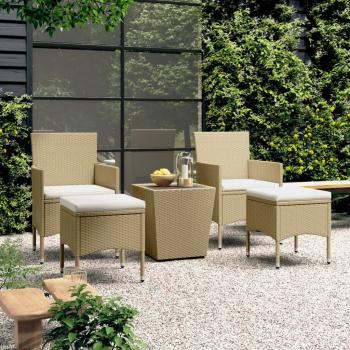 ARDEBO.de - 5-tlg. Garten-Bistro-Set Poly Rattan und Hartglas Beige