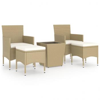 5-tlg. Garten-Bistro-Set Poly Rattan und Hartglas Beige