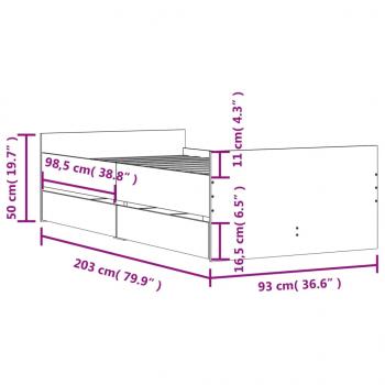 Bettgestell mit Schubladen Betongrau 90x200 cm