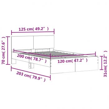 Bettgestell mit Kopfteil Betongrau 120x200 cm