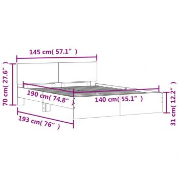 Bettgestell mit Kopfteil Betongrau 140x190 cm