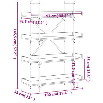 Bücherregal 4 Böden Schwarz 100x33x145,5 cm Holzwerkstoff