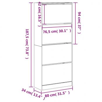 Schuhschrank mit 4 Klappen Sonoma-Eiche 80x34x187,5 cm