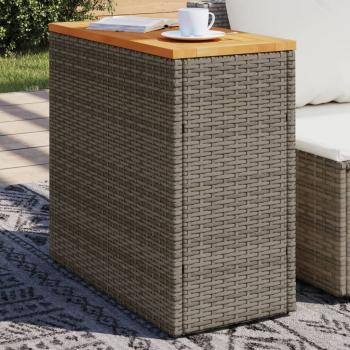 ARDEBO.de - Garten-Beistelltisch mit Holzplatte Grau 58x27,5x55 cm Rattan