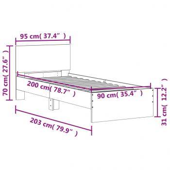 Bettgestell mit Kopfteil Braun Eichen-Optik 90x200 cm