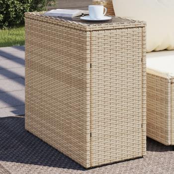 ARDEBO.de - Garten-Beistelltisch Glasplatte Beige 58x27,5x55 cm Poly Rattan