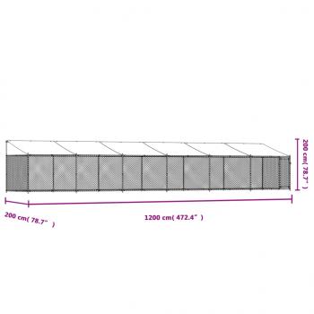 Hundezwinger mit Dach und Tür Grau 12x2x2 m Verzinkter Stahl