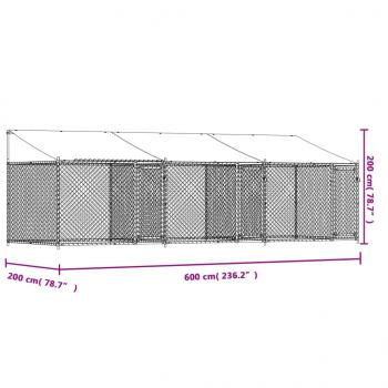 Hundezwinger mit Dach und Türen Grau 6x2x2 m Verzinkter Stahl