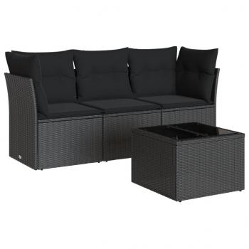 4-tlg. Garten-Sofagarnitur mit Kissen Schwarz Poly Rattan