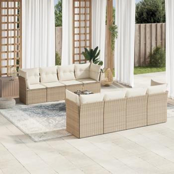 ARDEBO.de - 9-tlg. Garten-Sofagarnitur mit Kissen Beige Poly Rattan