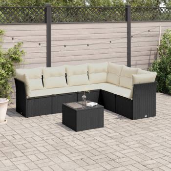 ARDEBO.de - 7-tlg. Garten-Sofagarnitur mit Kissen Schwarz Poly Rattan