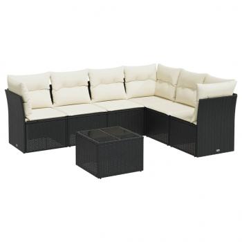 7-tlg. Garten-Sofagarnitur mit Kissen Schwarz Poly Rattan