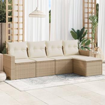 ARDEBO.de - 5-tlg. Garten-Sofagarnitur mit Kissen Beige Poly Rattan