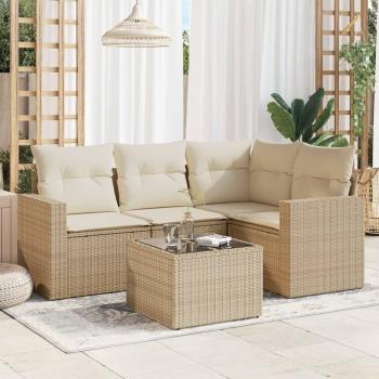 ARDEBO.de - 5-tlg. Garten-Sofagarnitur mit Kissen Beige Poly Rattan