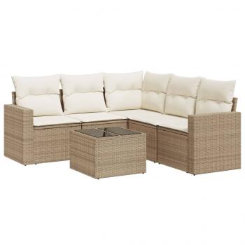 6-tlg. Garten-Sofagarnitur mit Kissen Beige Poly Rattan