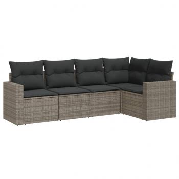 5-tlg. Garten-Sofagarnitur mit Kissen Grau Poly Rattan