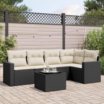 ARDEBO.de - 6-tlg. Garten-Sofagarnitur mit Kissen Schwarz Poly Rattan