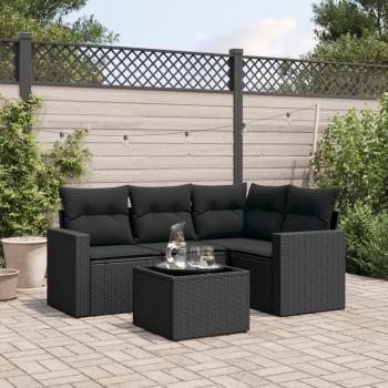 ARDEBO.de - 5-tlg. Garten-Sofagarnitur mit Kissen Schwarz Poly Rattan