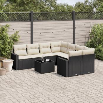 ARDEBO.de - 9-tlg. Garten-Sofagarnitur mit Kissen Schwarz Poly Rattan