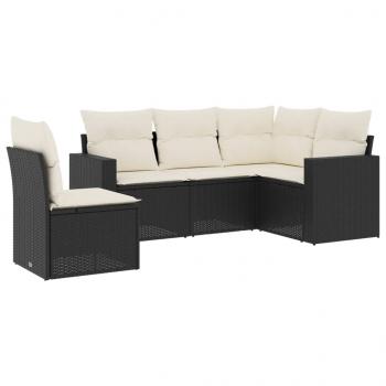 5-tlg. Garten-Sofagarnitur mit Kissen Schwarz Poly Rattan