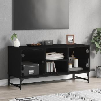 ARDEBO.de - TV-Schrank mit Glastüren Schwarz 102x37x50 cm