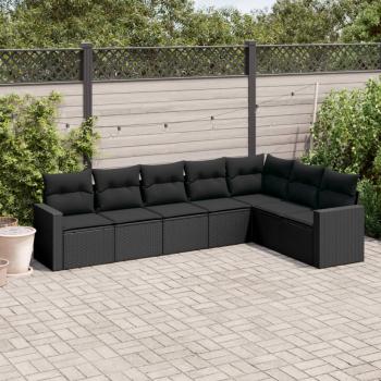 ARDEBO.de - 7-tlg. Garten-Sofagarnitur mit Kissen Schwarz Poly Rattan