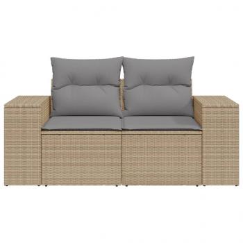 Gartensofa mit Kissen 2-Sitzer Beige Poly Rattan