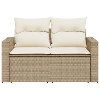 Gartensofa mit Kissen 2-Sitzer Beige Poly Rattan