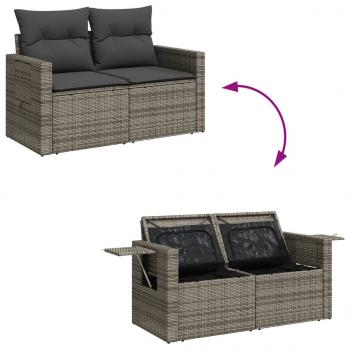 Gartensofa 2-Sitzer mit Kissen Grau Poly Rattan