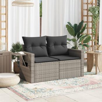 Gartensofa 2-Sitzer mit Kissen Grau Poly Rattan