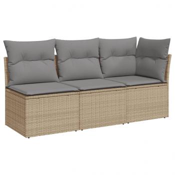 Gartensofa mit Kissen 3-Sitzer Beige Poly Rattan