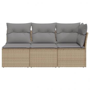 Gartensofa mit Kissen 3-Sitzer Beige Poly Rattan