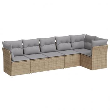 6-tlg. Garten-Sofagarnitur mit Kissen Beige Poly Rattan