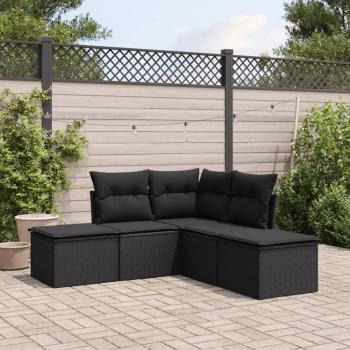 ARDEBO.de - 5-tlg. Garten-Sofagarnitur mit Kissen Schwarz Poly Rattan