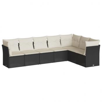 7-tlg. Garten-Sofagarnitur mit Kissen Schwarz Poly Rattan