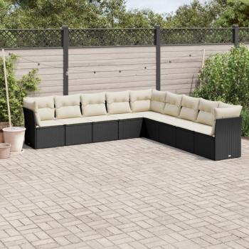 ARDEBO.de - 9-tlg. Garten-Sofagarnitur mit Kissen Schwarz Poly Rattan