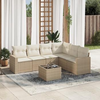 ARDEBO.de - 7-tlg. Garten-Sofagarnitur mit Kissen Beige Poly Rattan