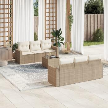 ARDEBO.de - 7-tlg. Garten-Sofagarnitur mit Kissen Beige Poly Rattan