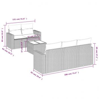 6-tlg. Garten-Sofagarnitur mit Kissen Schwarz Poly Rattan