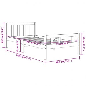 Massivholzbett ohne Matratze Wachsbraun 75x190 cm Kiefernholz