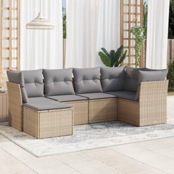 ARDEBO.de - 6-tlg. Garten-Sofagarnitur mit Kissen Beige Poly Rattan