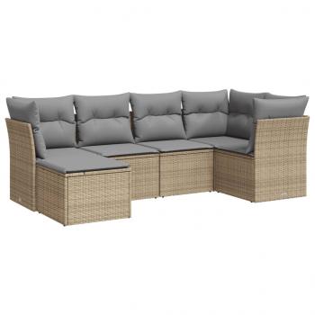 6-tlg. Garten-Sofagarnitur mit Kissen Beige Poly Rattan