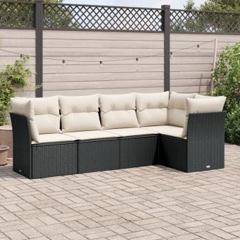 ARDEBO.de - 5-tlg. Garten-Sofagarnitur mit Kissen Schwarz Poly Rattan