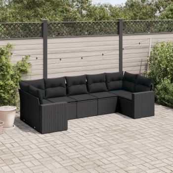 ARDEBO.de - 7-tlg. Garten-Sofagarnitur mit Kissen Schwarz Poly Rattan