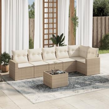 ARDEBO.de - 7-tlg. Garten-Sofagarnitur mit Kissen Beige Poly Rattan